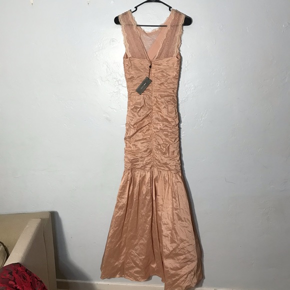 NWT Bcbgmaxazria geo formal gown blush pink color sz 8 lace taffeta fit + flare - Picture 7 of 15